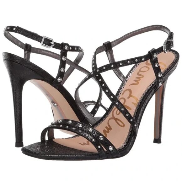 Sam Edleman Black studded Leather Ankle Strap Lennox Sandals/Heels, sz 8.5 - Picture 1 of 11